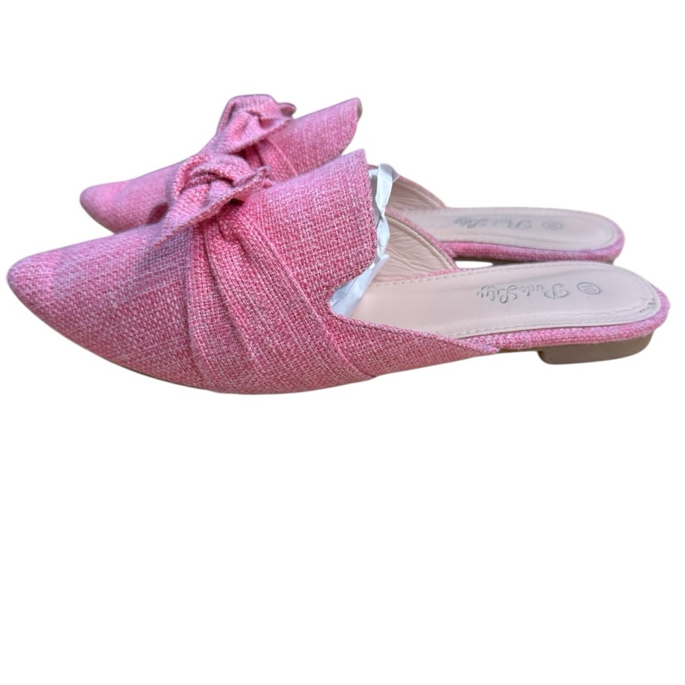 Pink Lily Pink Bow Pointed Toe Mules Tweed Size 10 - Picture 7 of 13